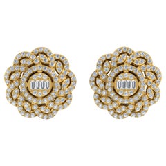 1.50 Carat SI/H Baguette Brilliant Cut Diamond Flower Earrings 14k Yellow Gold