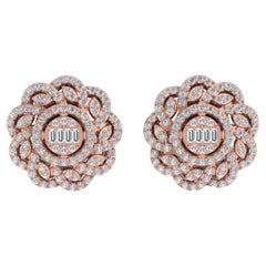 1,50 Carati SI/H Baguette Taglio Brilliante Diamante Orecchini a Fiore Oro Rosa 18k