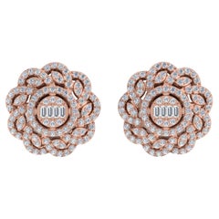 1.50 Carat SI/H Baguette Brilliant Cut Diamond Flower Earrings 18k Rose Gold