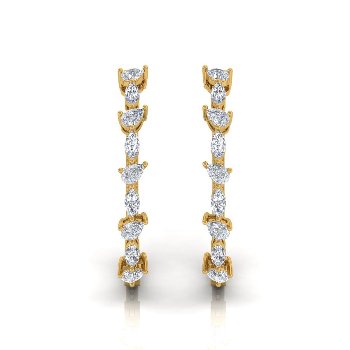 Moderne Créoles en or jaune 18 carats avec diamants tailles multiples et brillants de 1,50 carat SI/H en vente