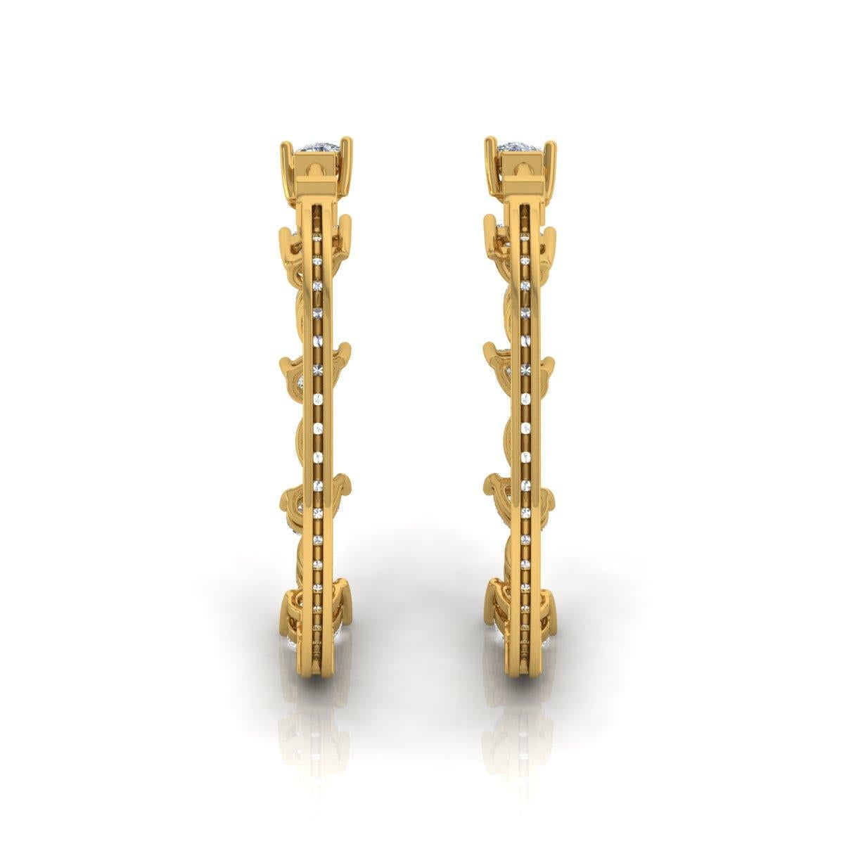 Taille poire Créoles en or jaune 18 carats avec diamants tailles multiples et brillants de 1,50 carat SI/H en vente