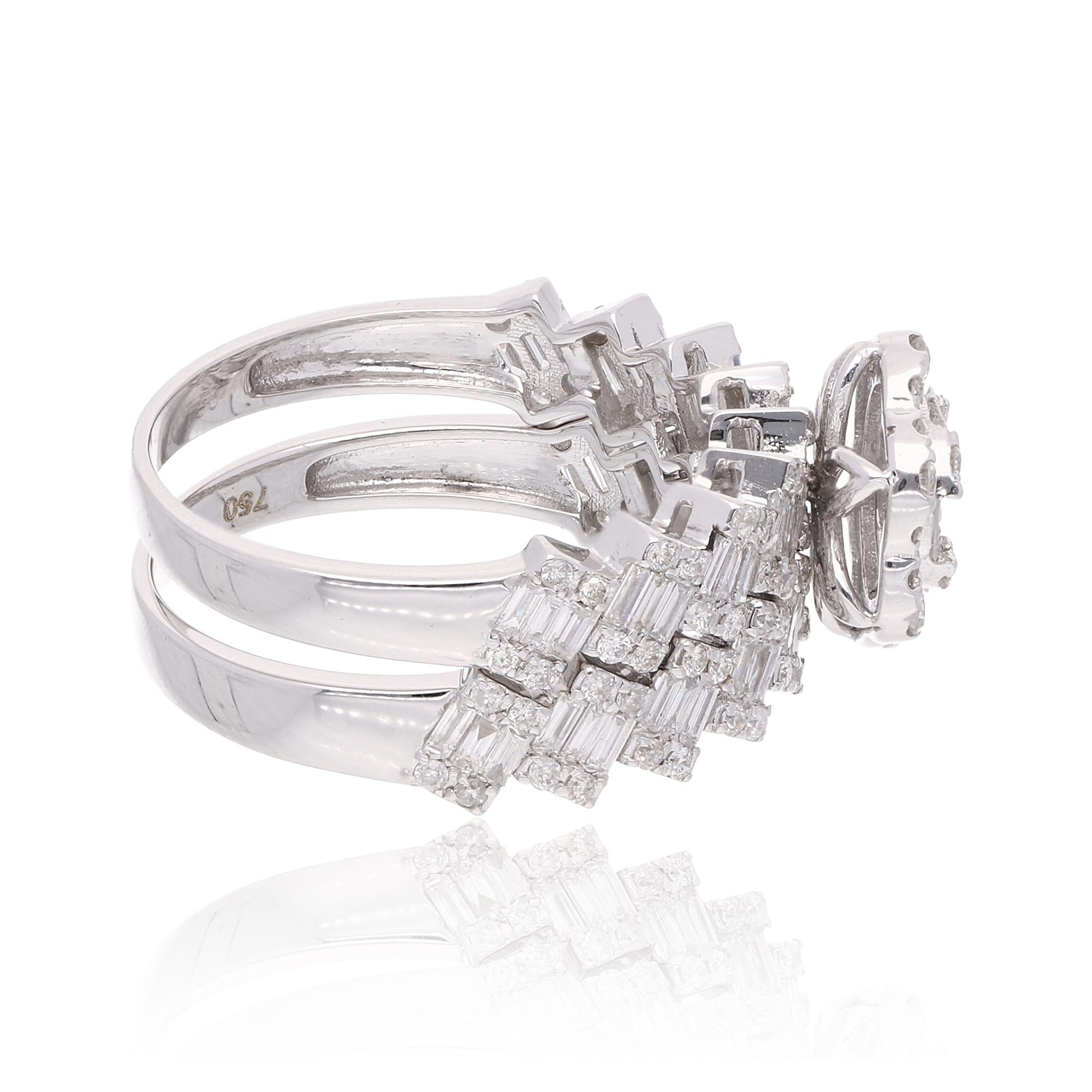 For Sale:  1.50 Carat SI/HI Baguette Diamond Double Band Ring 18 Karat White Gold Jewelry 3