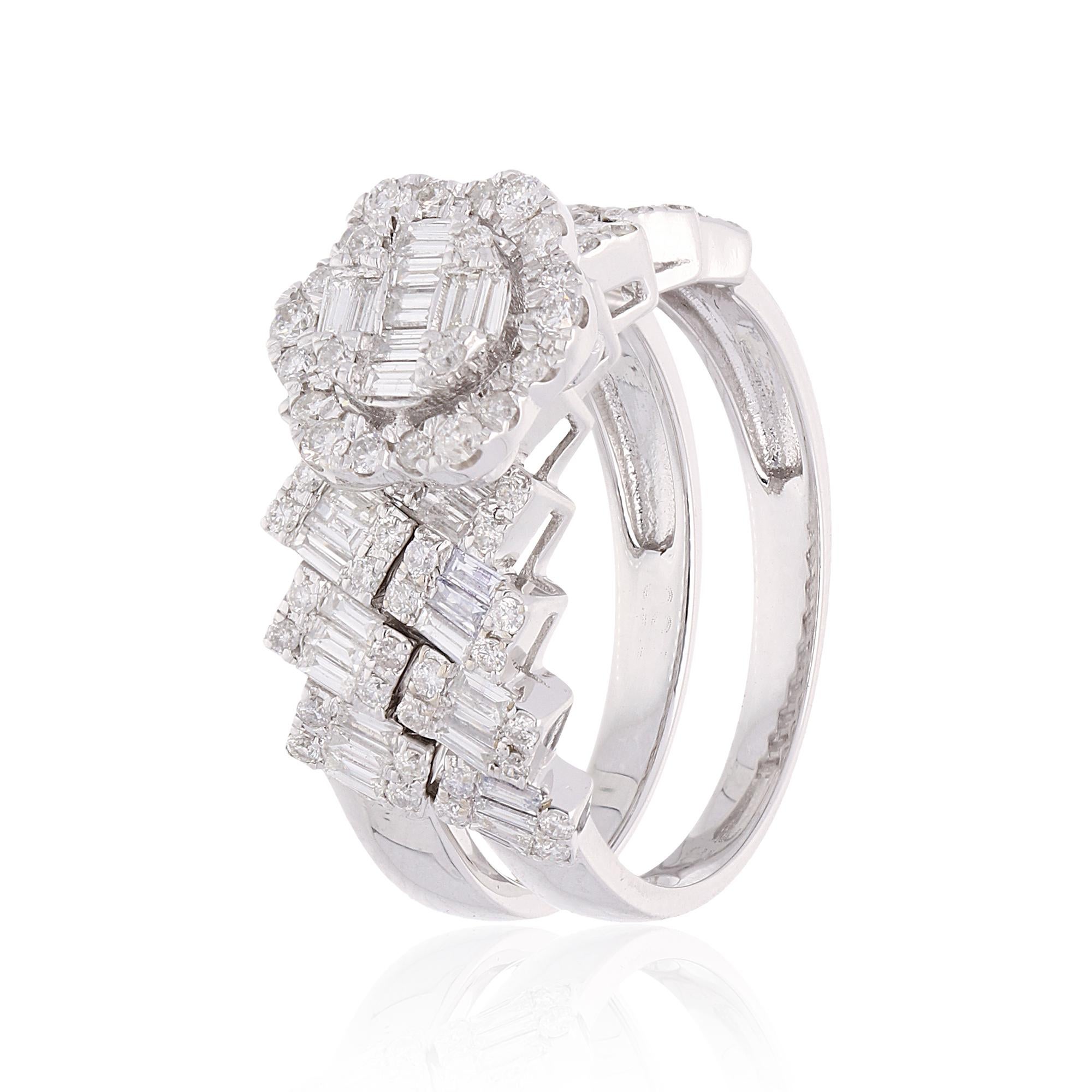 Moderne Bague à double anneau en or blanc 18 carats avec diamants baguettes SI/HI de 1,50 carat en vente