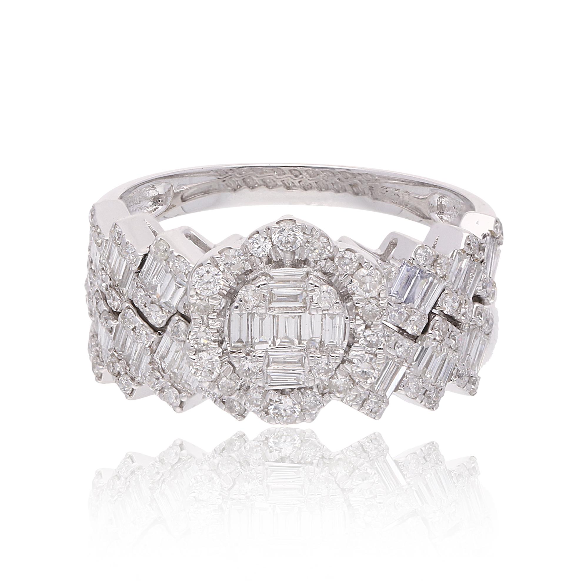 Bague à double anneau en or blanc 18 carats avec diamants baguettes SI/HI de 1,50 carat Pour femmes en vente