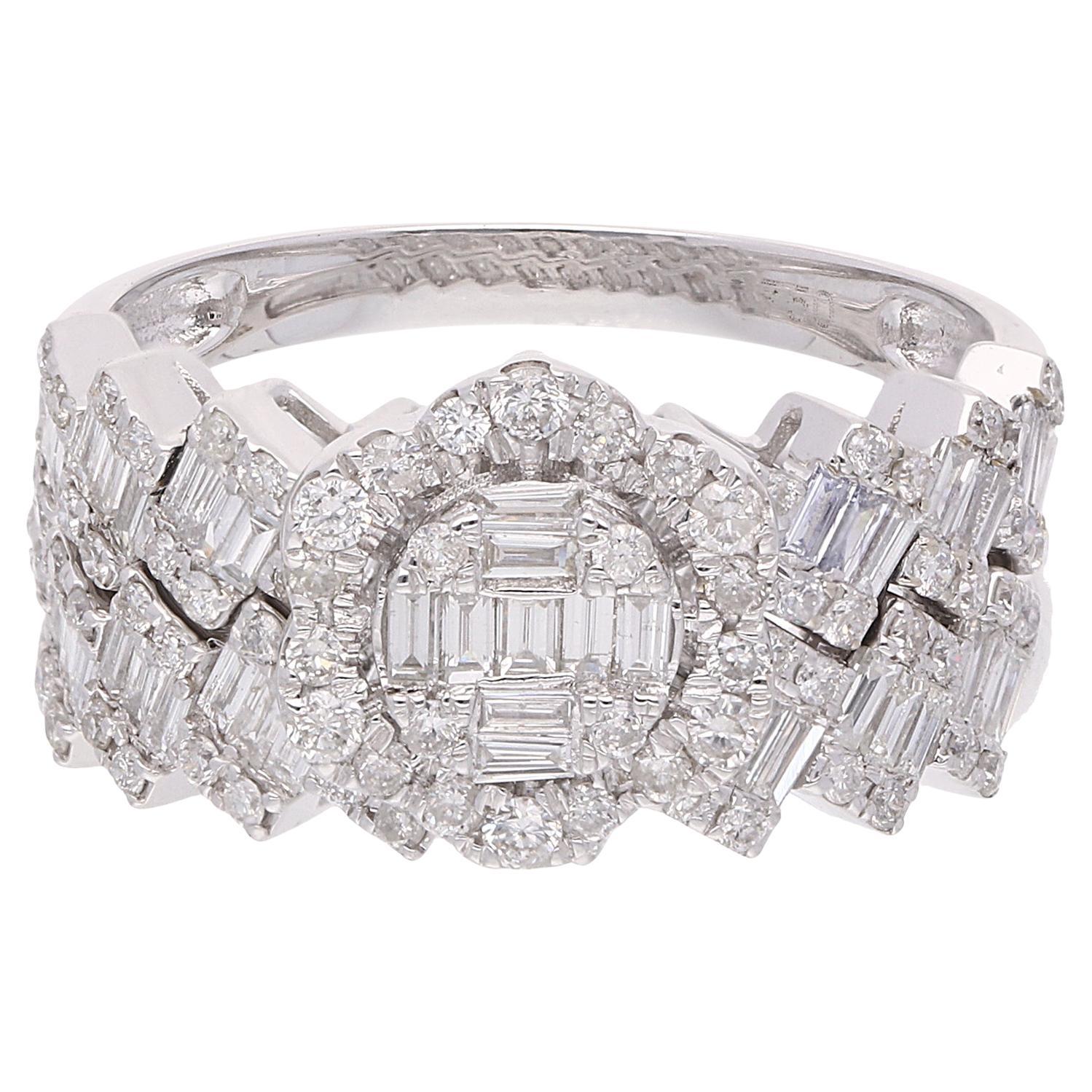 For Sale:  1.50 Carat SI/HI Baguette Diamond Double Band Ring 18 Karat White Gold Jewelry