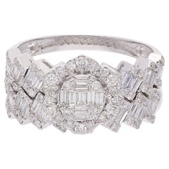 Bague à double anneau en or blanc 18 carats avec diamants taille baguette SI/HI de 1,50 carat