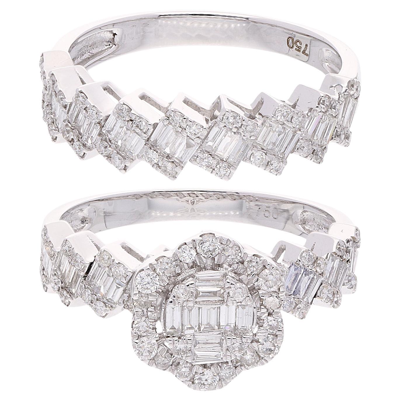 1.50 Carat SI/HI Baguette Diamond Double Band Ring 18 Karat White Gold Jewelry