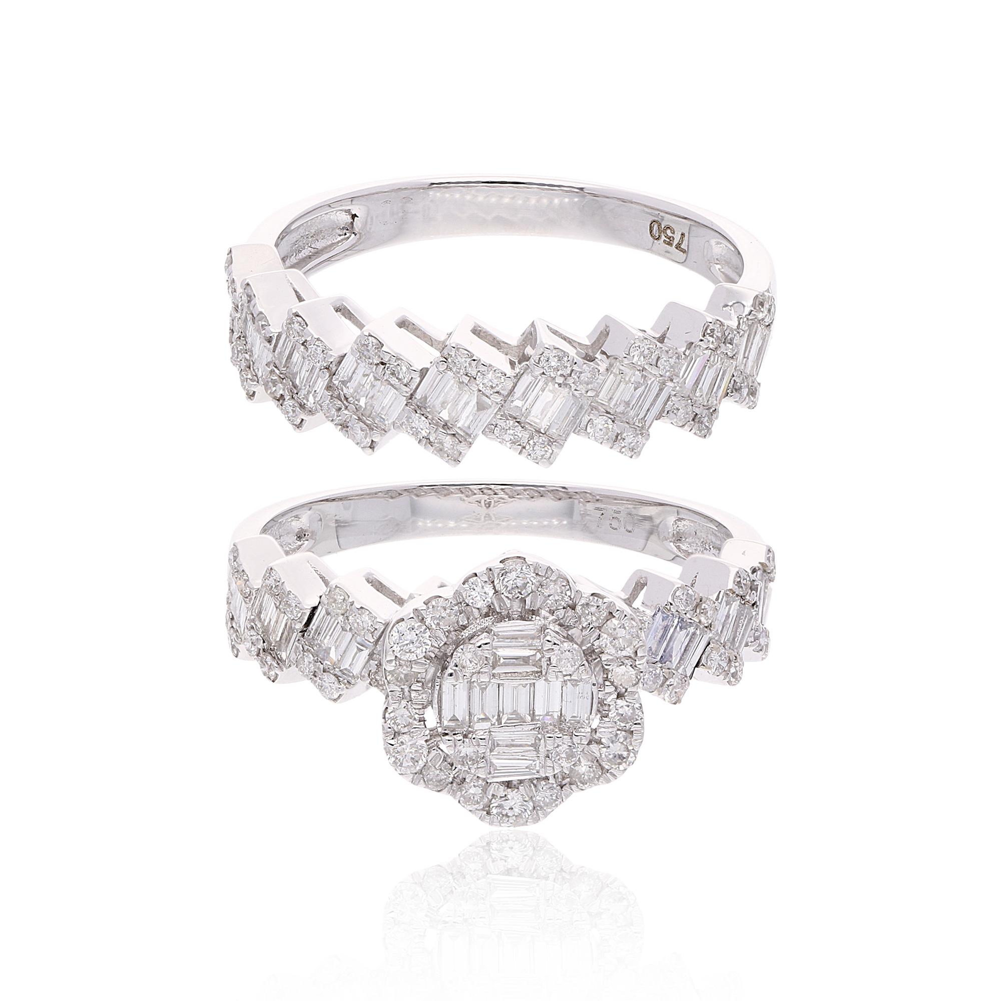 Anillo de doble banda de diamantes baguette SI/HI de 1,50 quilates Joyas de oro blanco de 18 quilates