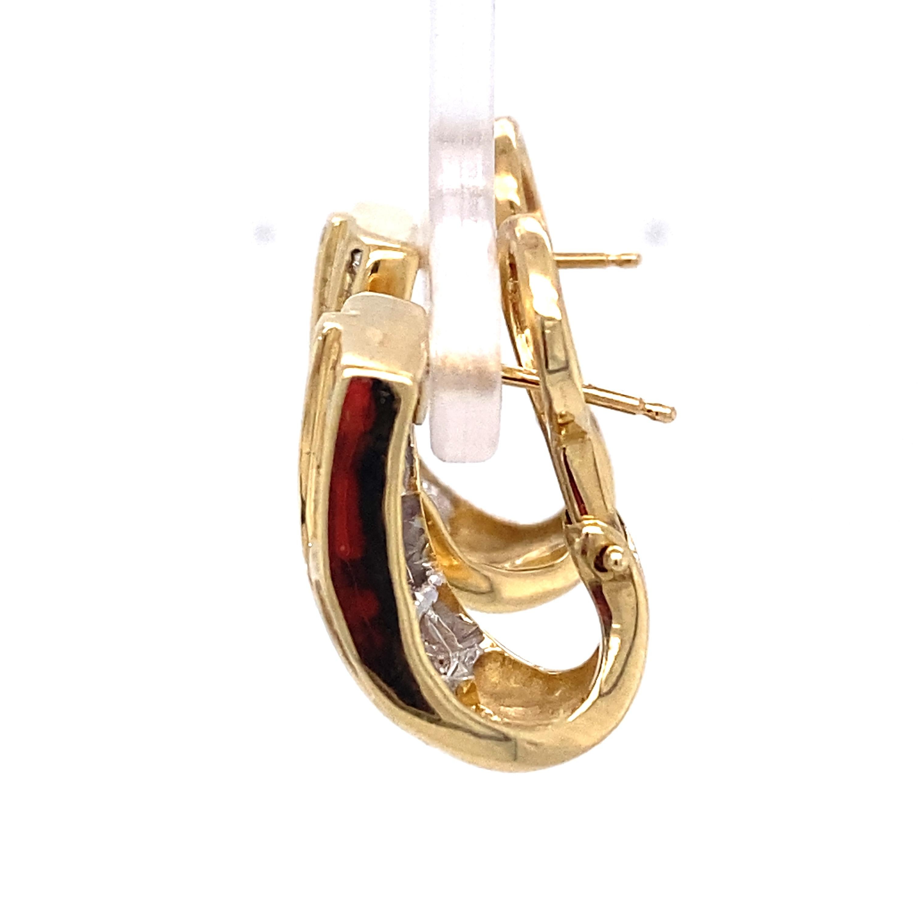 Retro 1.50 Carat Square Diamond Half Hoop Earrings in 14 Karat Gold For Sale