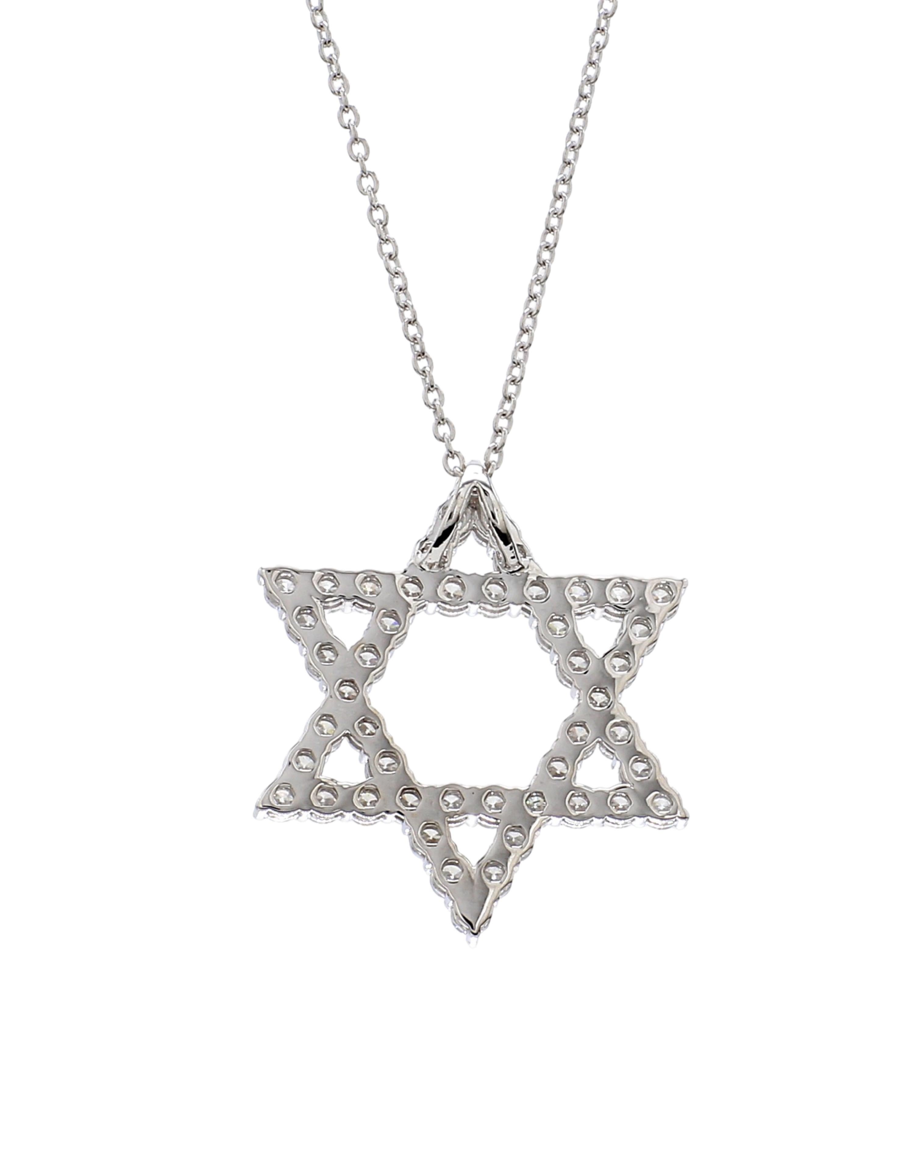 1.50 Carat Star Of David Diamond Pendant in 18K White Gold with 18