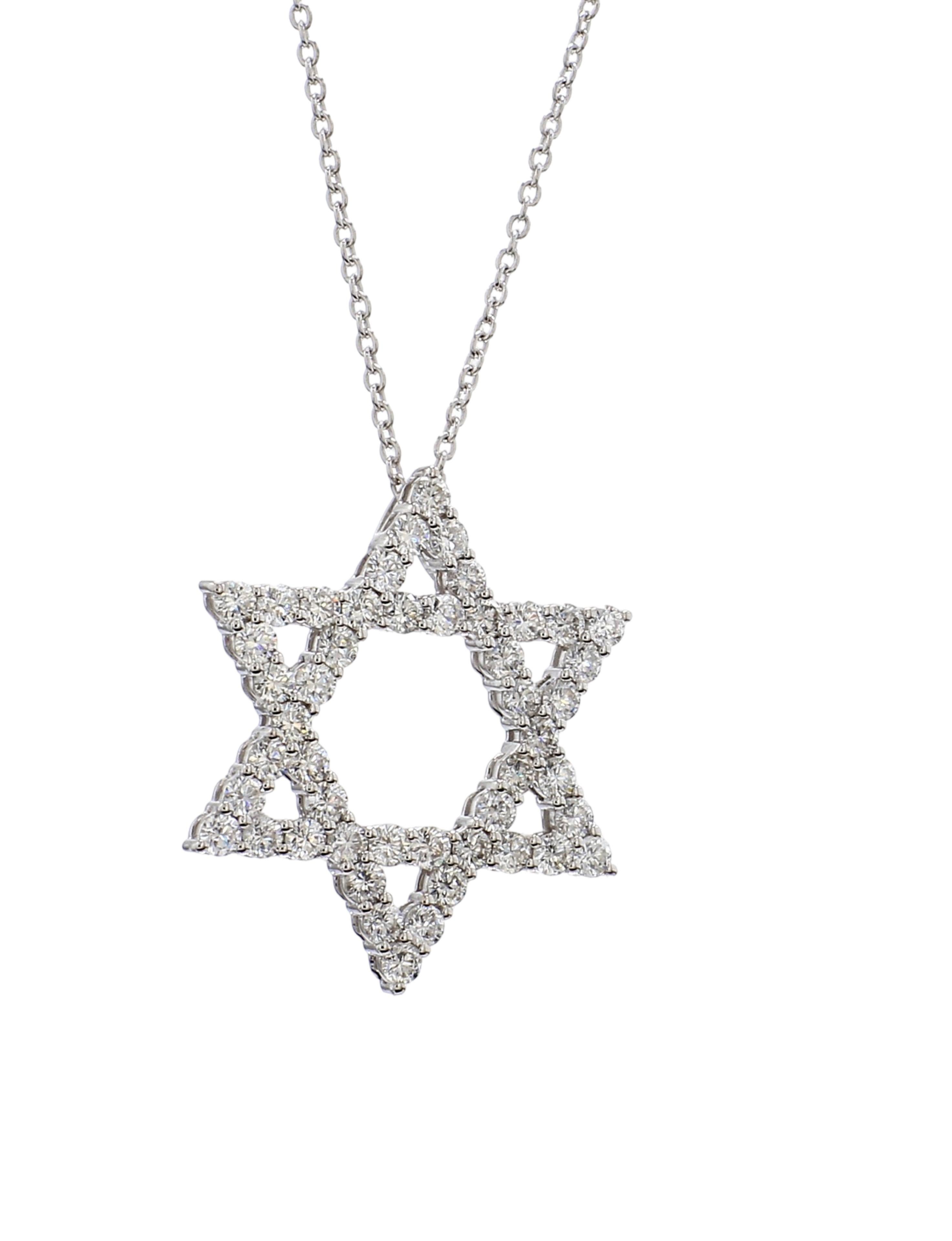 1.50 Carat Star Of David Diamond Pendant in 18K White Gold with 18