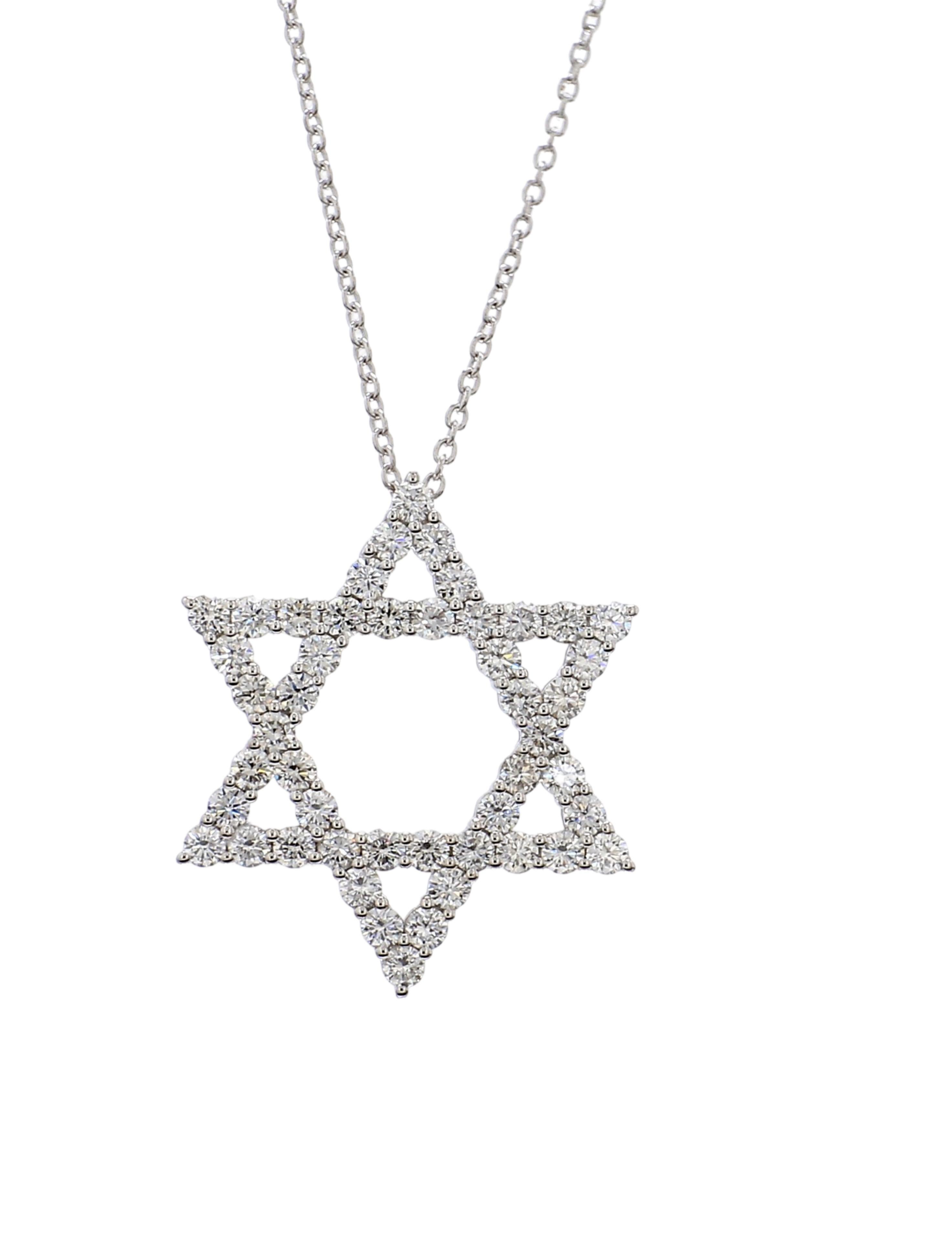 Femenino o masculino 1.50 Carat Star Of David Diamond Pendant in 18K White Gold with 18