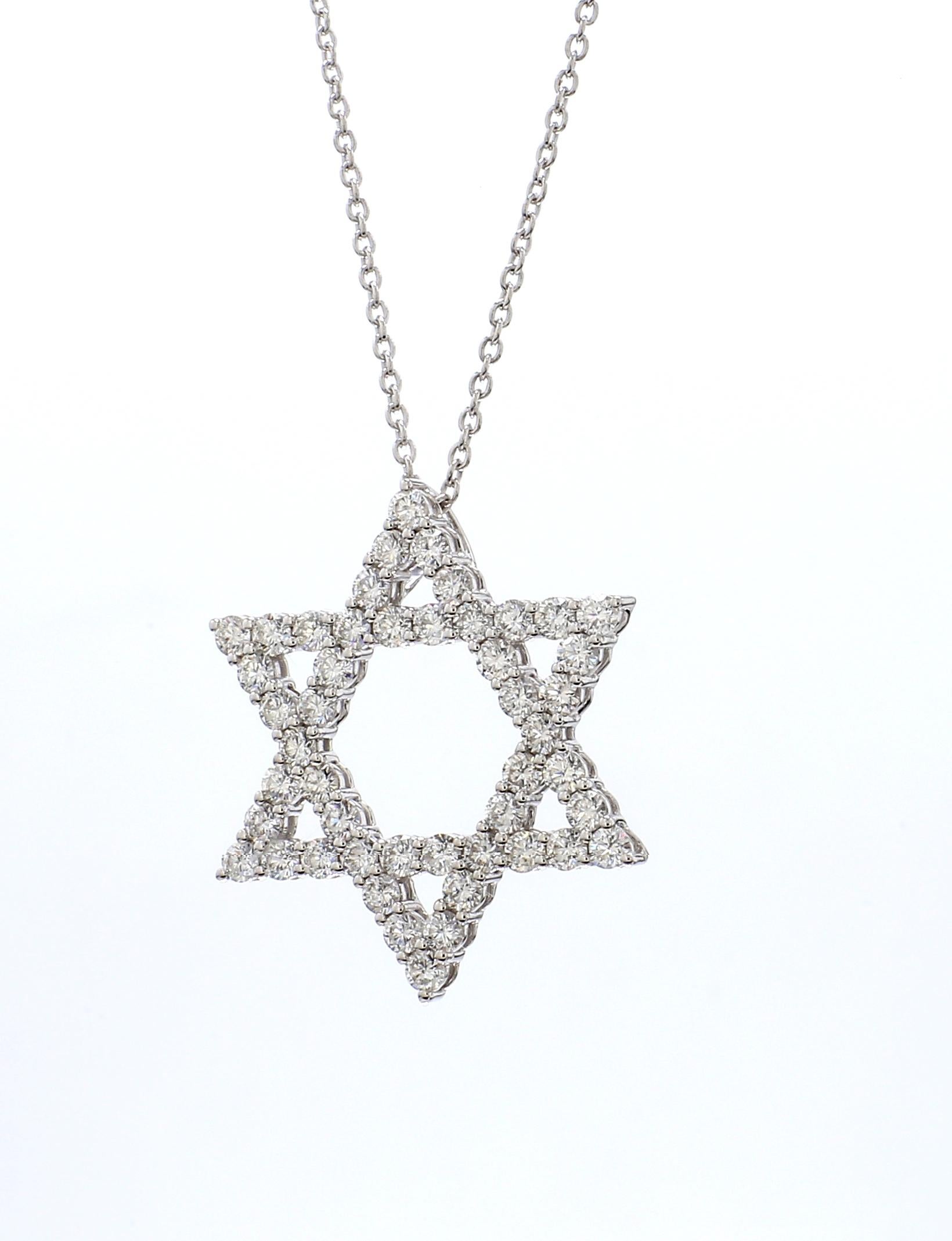 1.50 Carat Star Of David Diamond Pendant in 18K White Gold with 18