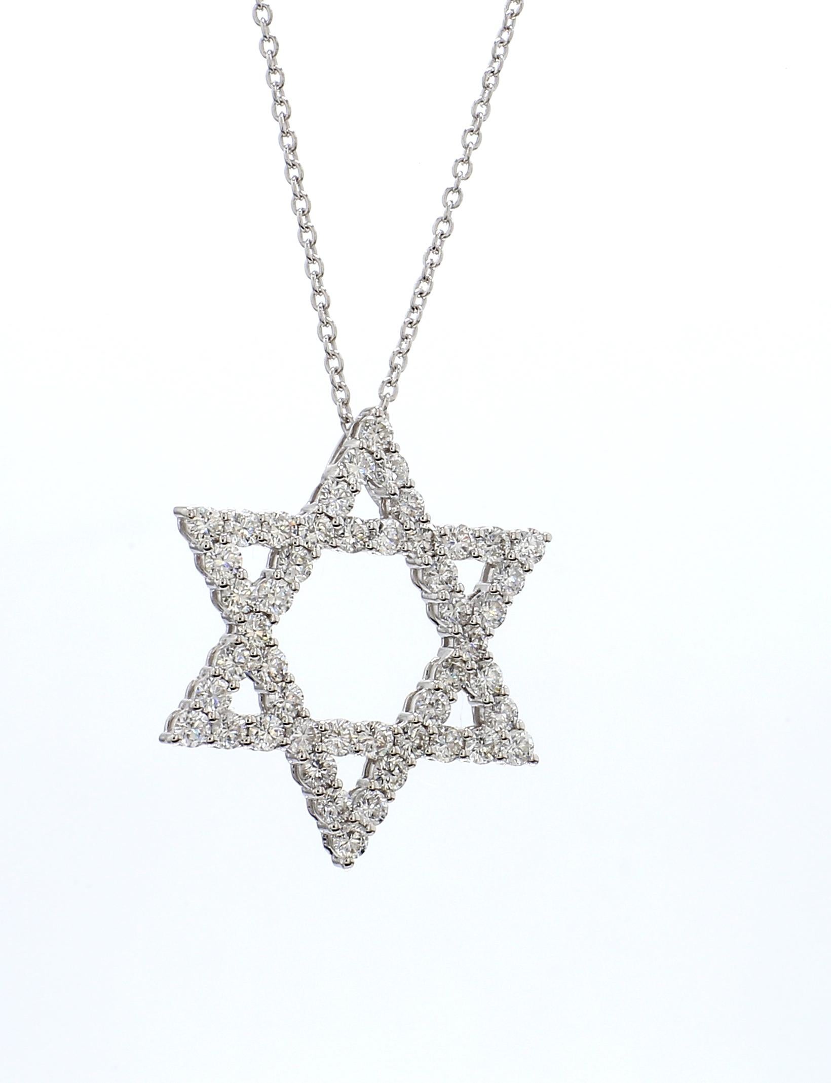1.50 Carat Star Of David Diamond Pendant in 18K White Gold with 18