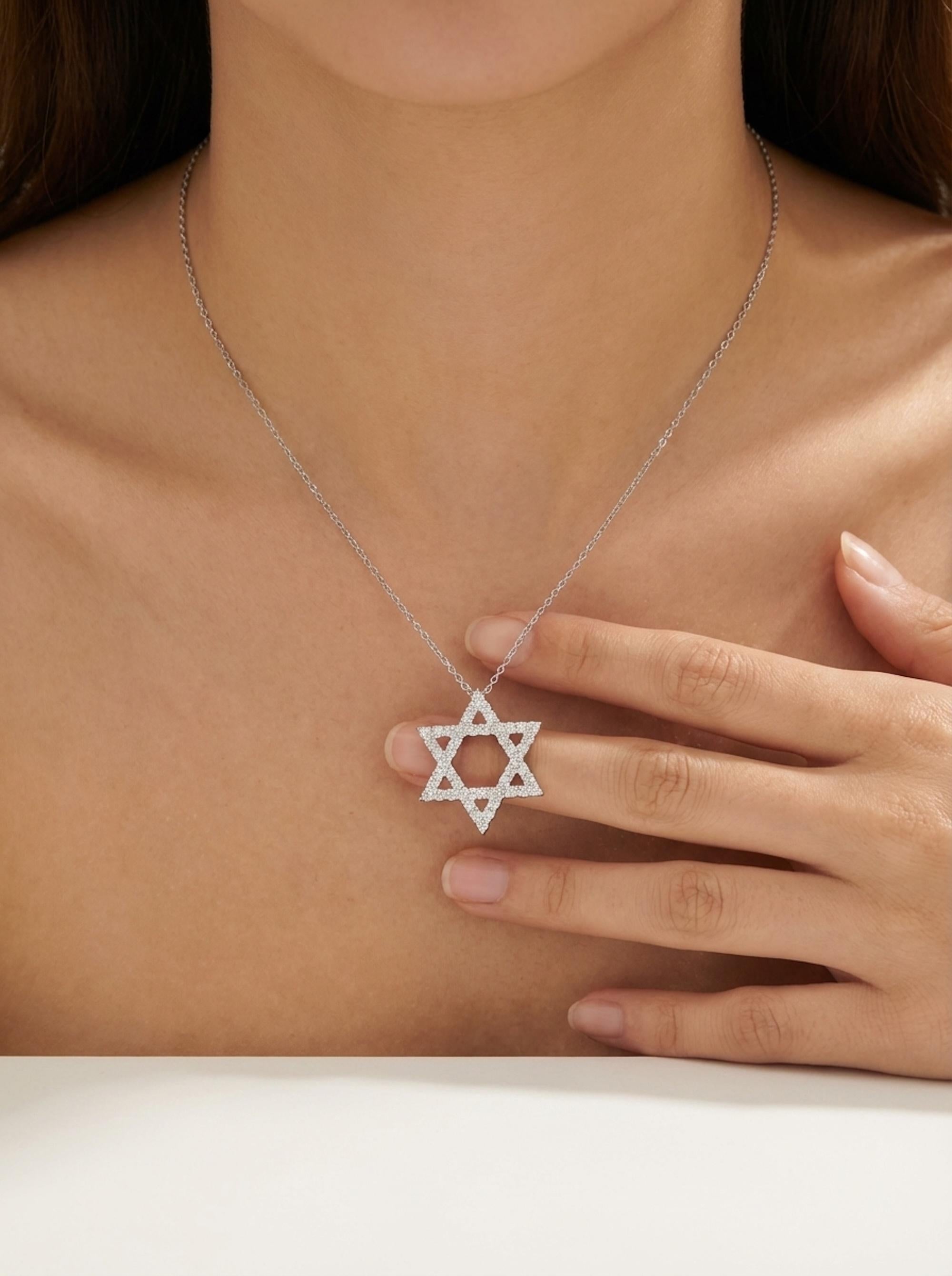 1.50 Carat Star Of David Diamond Pendant in 18K White Gold with 18