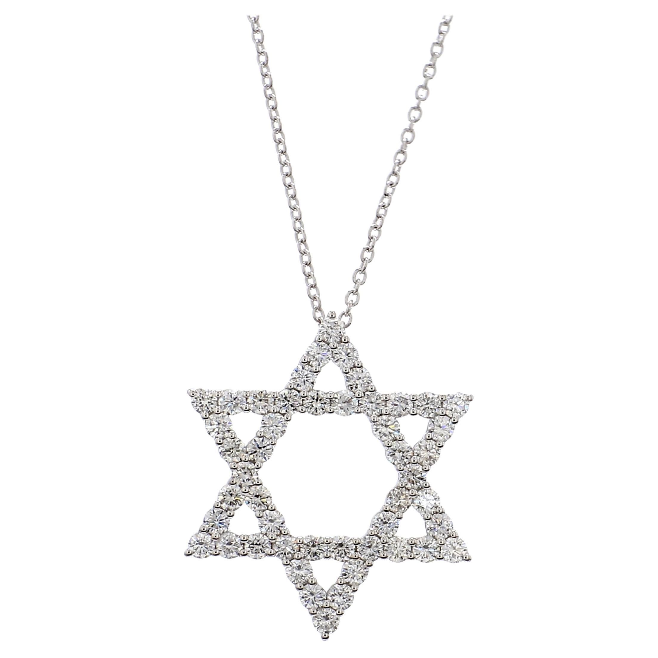 1.50 Carat Star Of David Diamond Pendant in 18K White Gold with 18" Chain