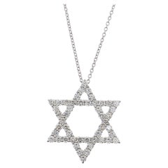 1.50 Carat Star Of David Diamond Pendant in 18K White Gold with 18" Chain