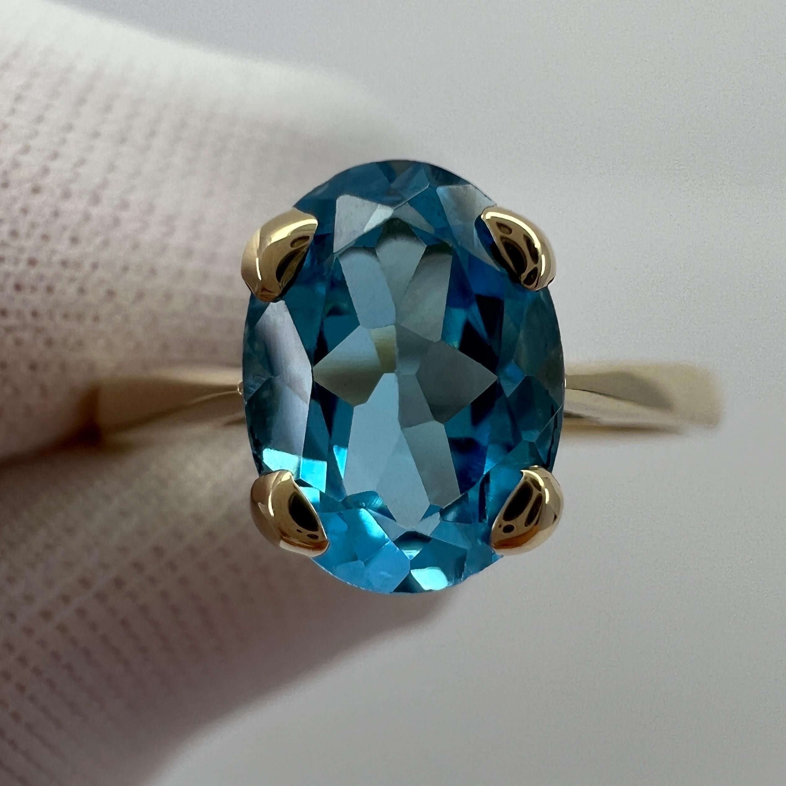 1.50 Carat Swiss Blue Topaz Oval Cut Yellow Gold Solitaire Ring For Sale 2