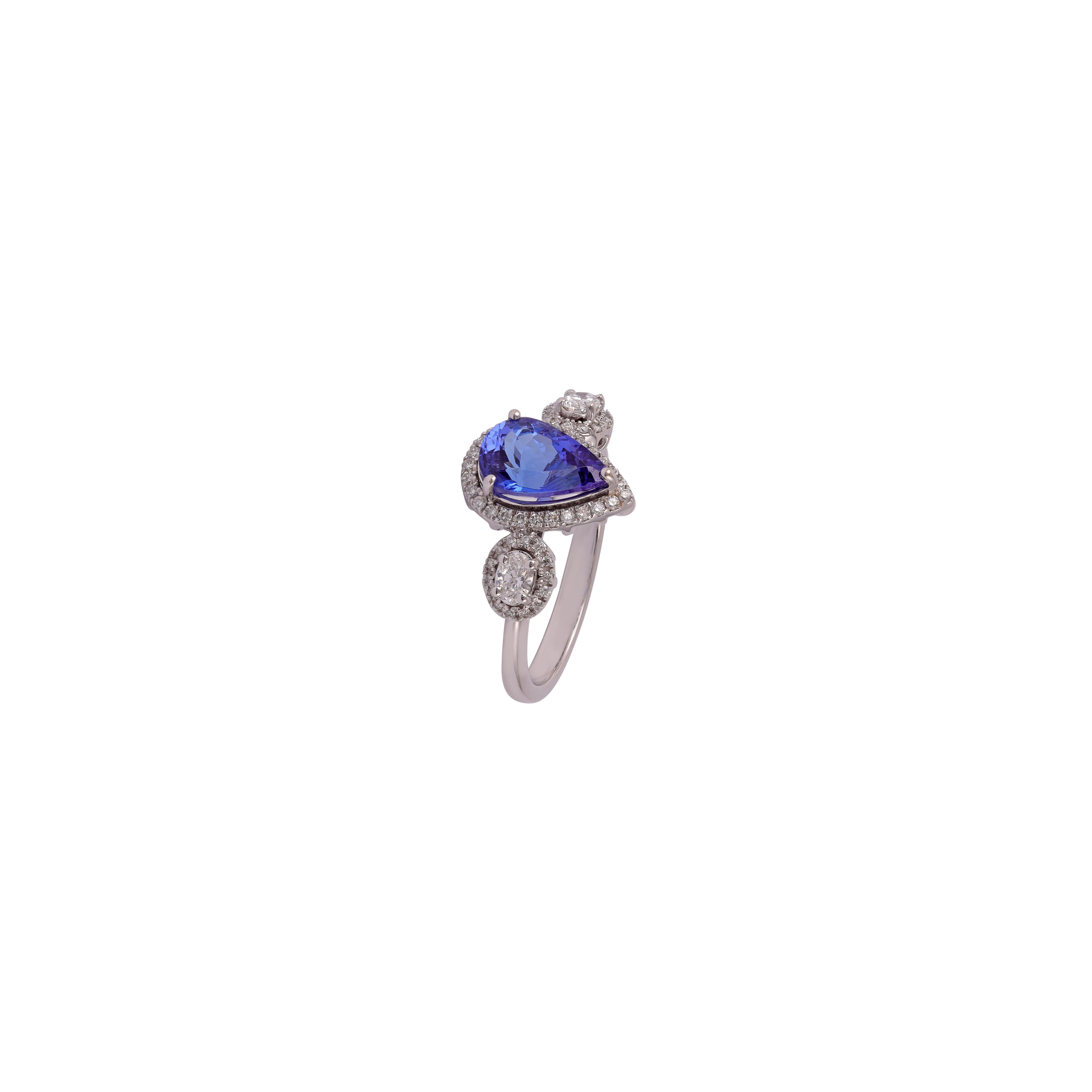 Pear Cut 1.50 Carat Tanzanite & Diamond Ring Studded in 18k White Gold For Sale