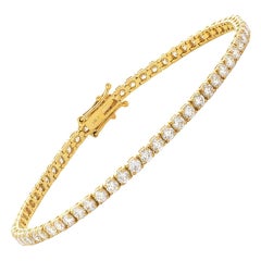 1.50 Carat Tennis Line Round Diamond 18 Karat Gold Four Claw Riviera Bracelet