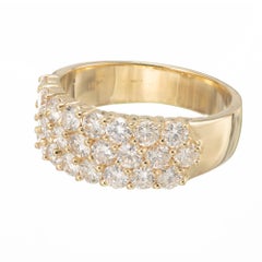 1.50 Carat Three-Row Diamond 18k Yellow Gold Wedding Band Ring