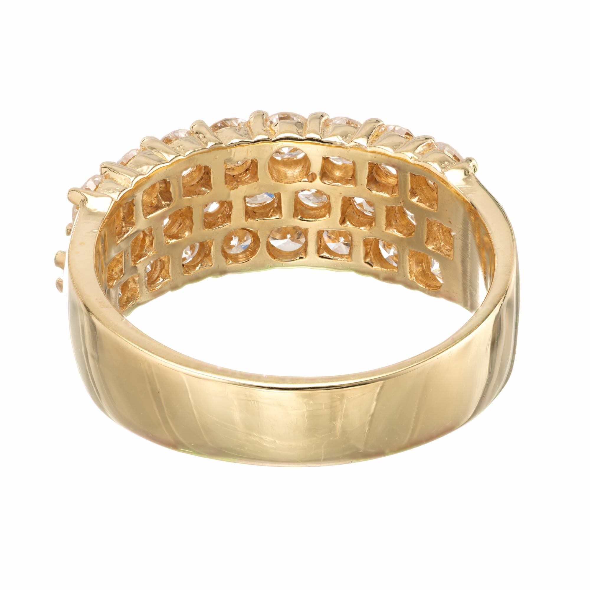 Round Cut 1.50 Carat Three-Row Diamond Gold Wedding Band Ring For Sale