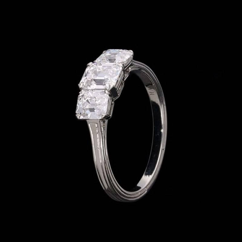 Emerald Cut 1.50 Carat Three-Stone Emerald-Cut Diamond Ring Set in Platinum