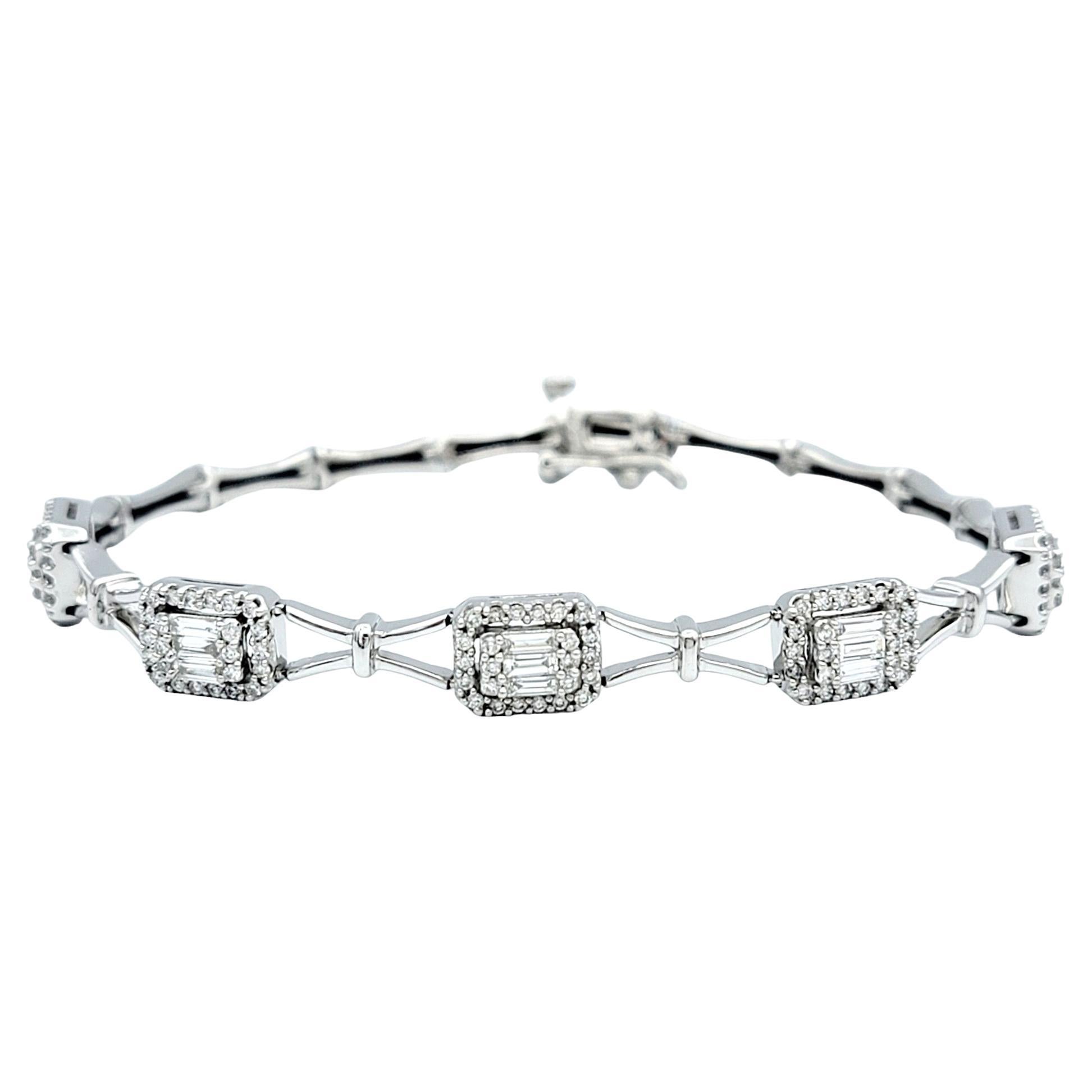 The inner circumference of this bracelet measures 6.5 inches and will comfortably fit a 5.75 - 6.25 inch wrist. 

This shimmering link bracelet, set in stunning 14 karat white gold, is a luxurious and elegant piece that exudes sophistication. Each