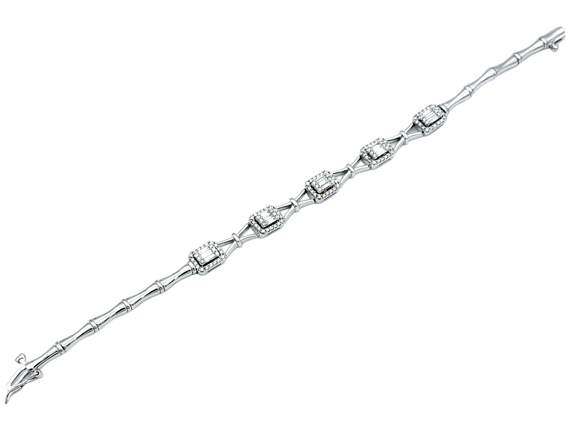 Contemporary 1.50 Carat Total Baguette and Round Diamond Link Bracelet in 14 Karat White Gold For Sale