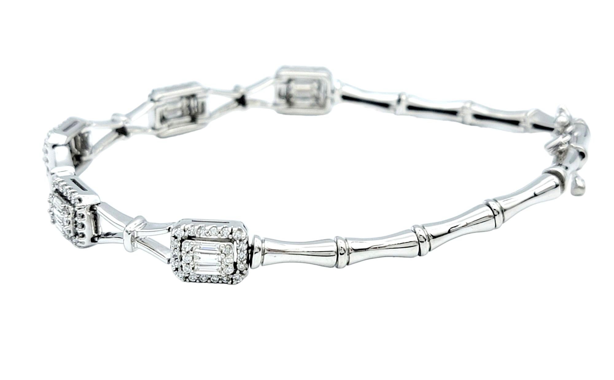 1.50 Carat Total Baguette and Round Diamond Link Bracelet in 14 Karat White Gold In Good Condition For Sale In Scottsdale, AZ