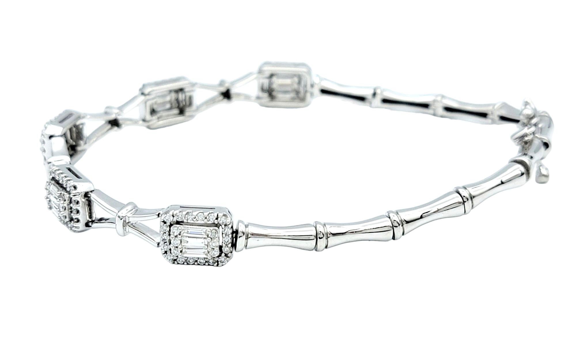Bracelet à maillons en or blanc 14 carats avec diamants baguettes et ronds de 1,50 carat au total Bon état - En vente à Scottsdale, AZ