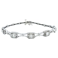 1.50 Carat Total Baguette and Round Diamond Link Bracelet in 14 Karat White Gold