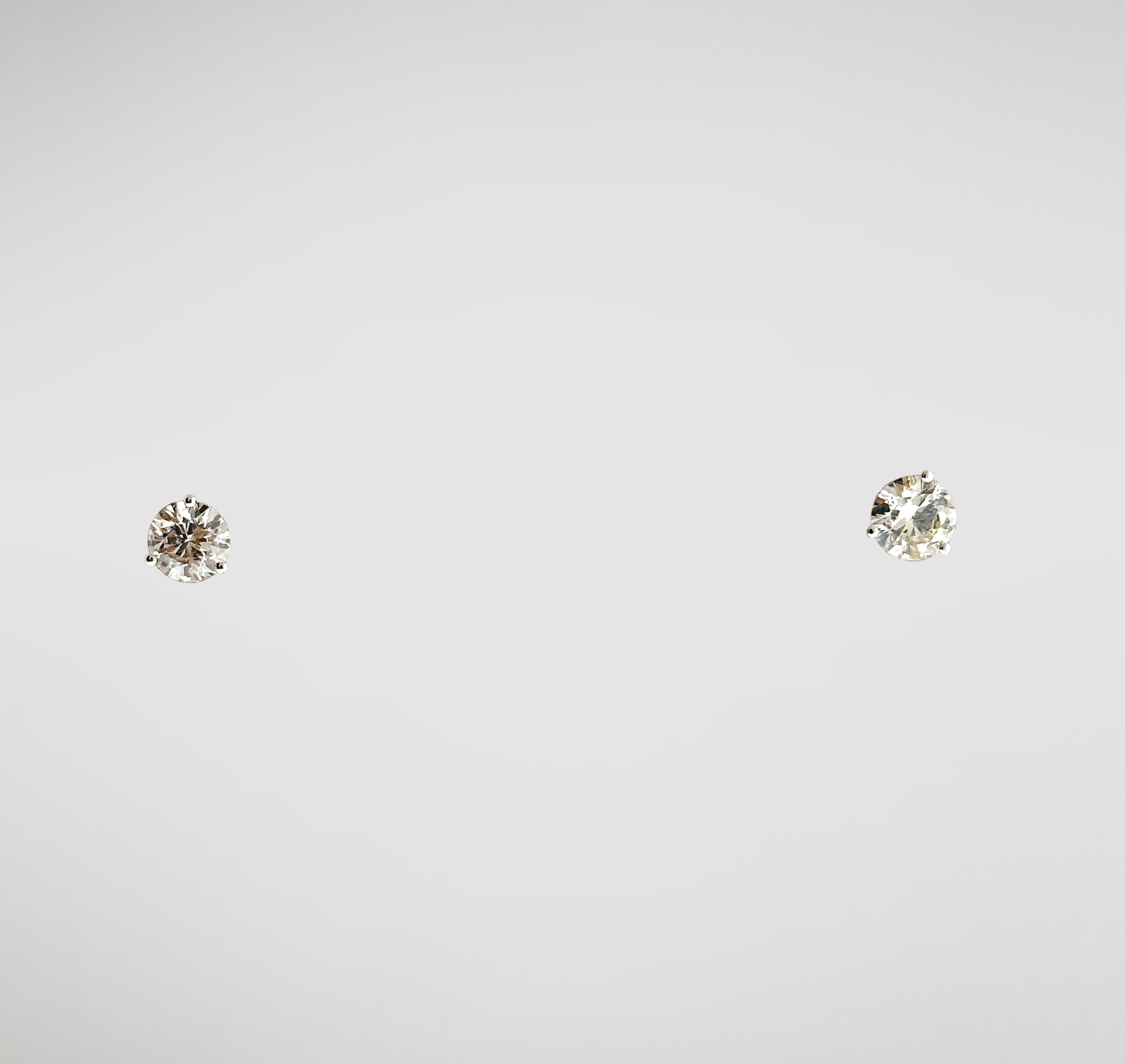 Round Cut 1.50 Carat Total Natural Round Diamond Studs in 14K White Gold For Sale