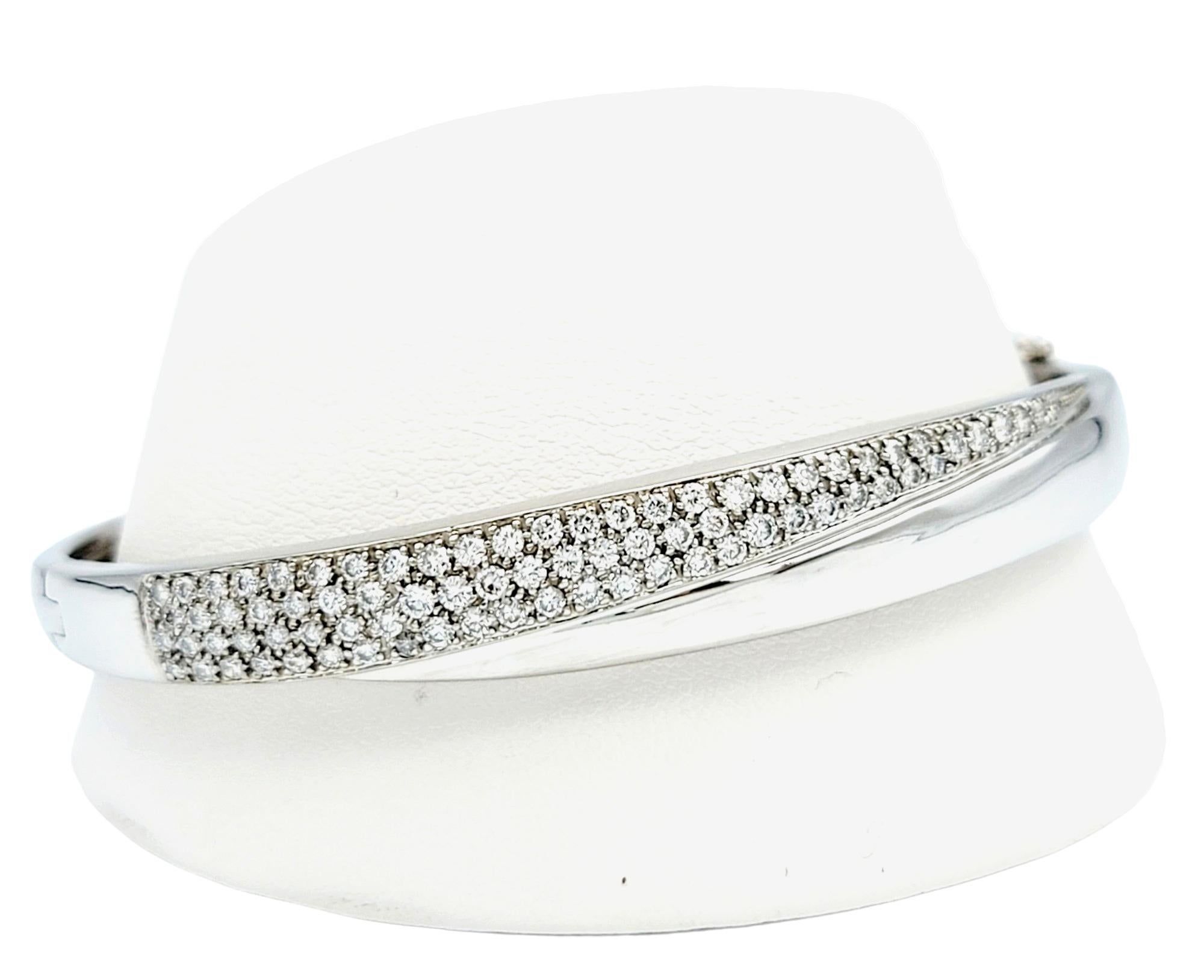 1.50 Carat Total Pavé Diamond Hinged Bangle Bracelet Set in 14 Karat White Gold  For Sale 4