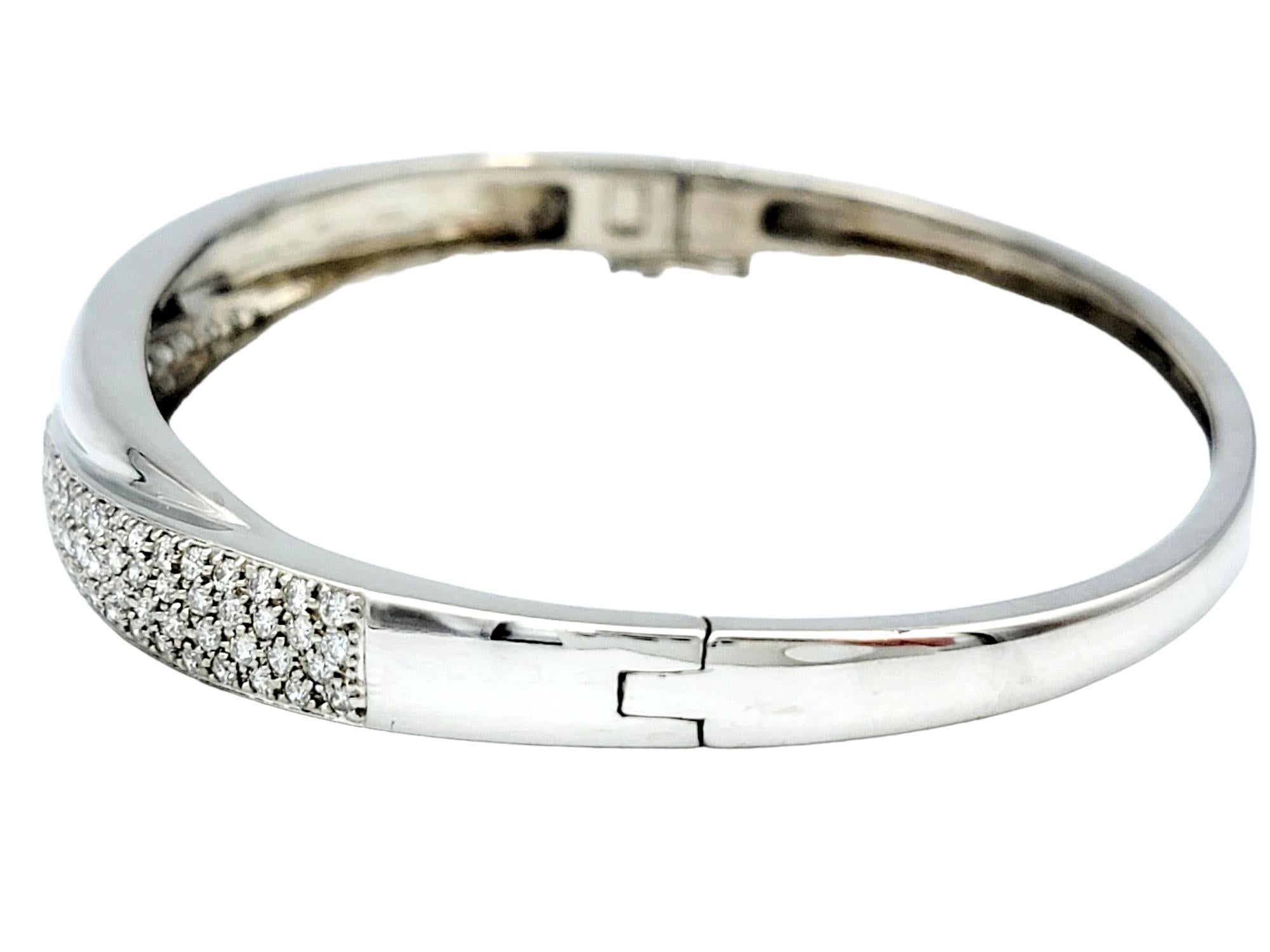 Contemporary 1.50 Carat Total Pavé Diamond Hinged Bangle Bracelet Set in 14 Karat White Gold  For Sale