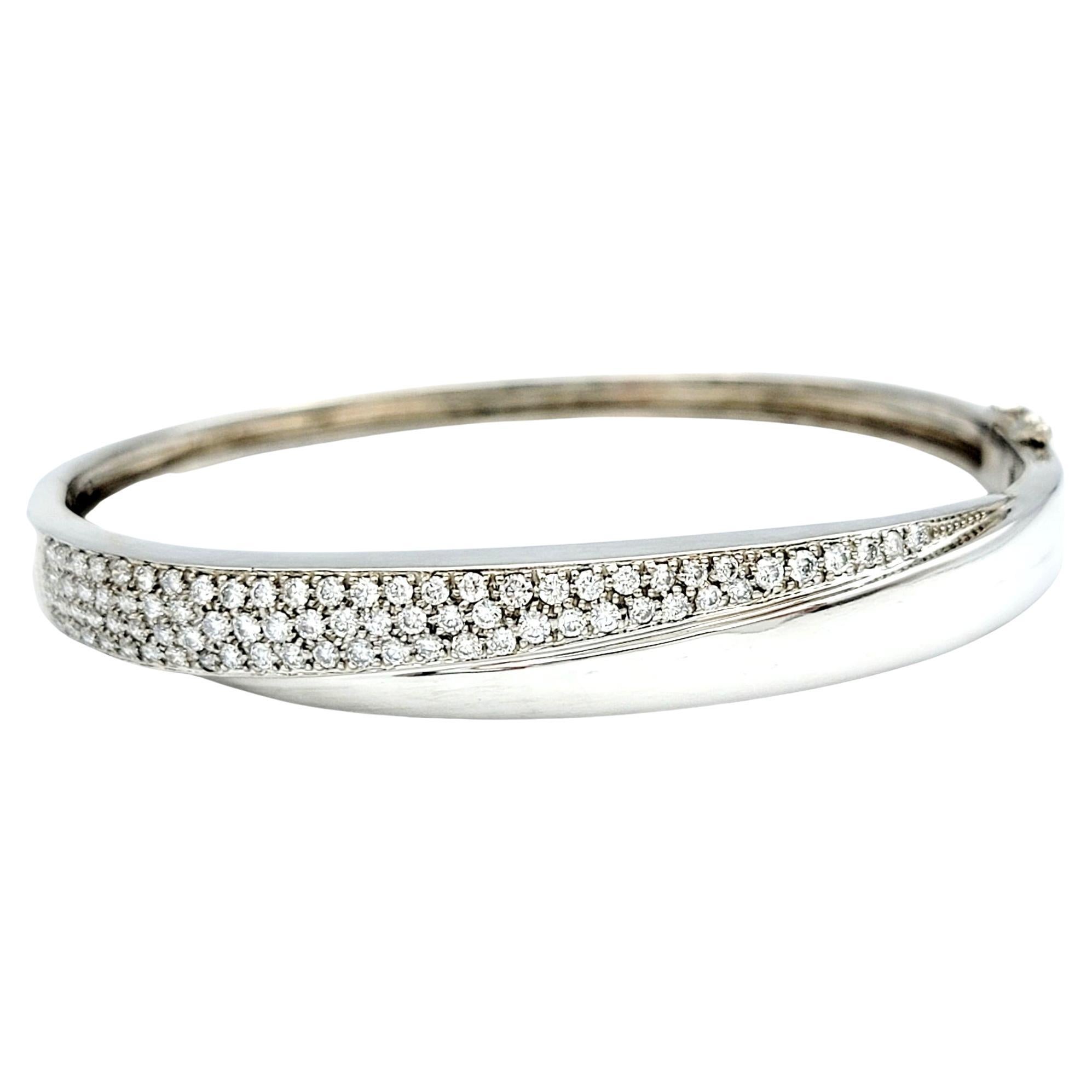 1.50 Carat Total Pavé Diamond Hinged Bangle Bracelet Set in 14 Karat White Gold  For Sale