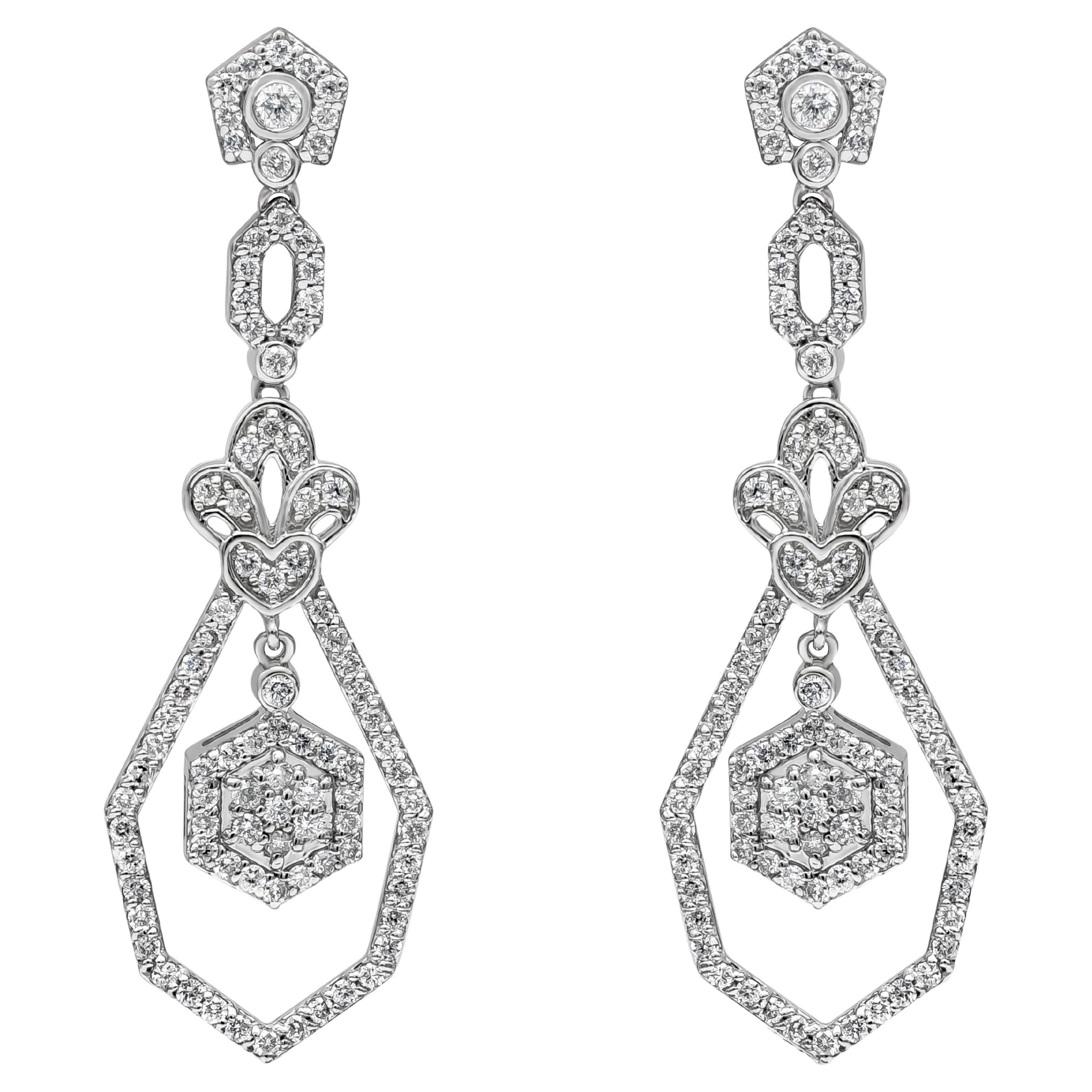 Boucles d'oreilles pendantes Chandelier en diamants ronds de 1,50 carat total