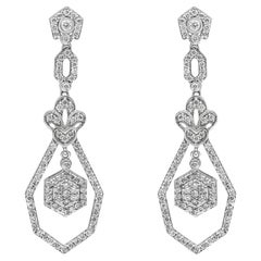 Boucles d'oreilles pendantes chandelier en diamant rond de 1,50 carat total