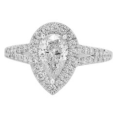 1.50 Carat Total Weight Diamond Pear Halo Gold Engagement Bridal Ring