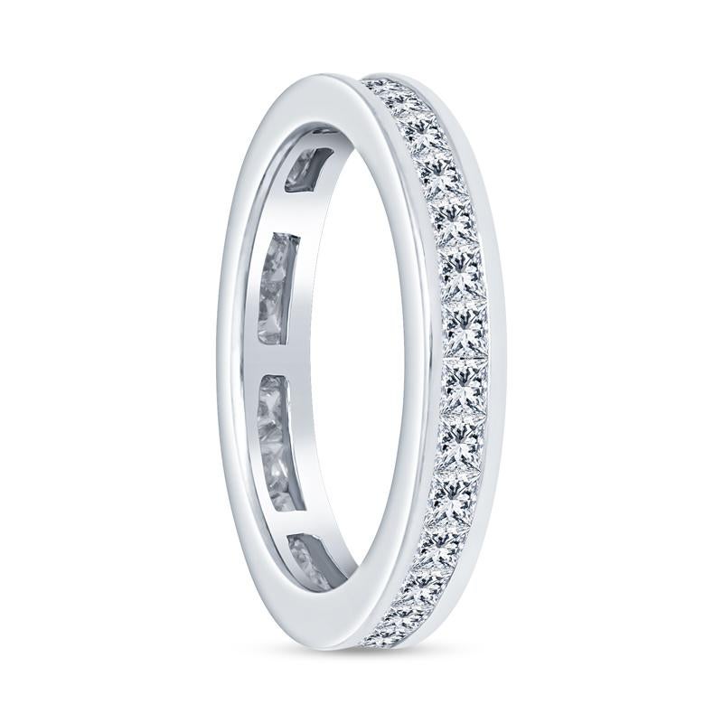 This beautiful Eternity band features 30 Princess cut natural diamonds weighing approx. 1.50 carats in total weight. The ring is channel set in Platinum. It can be worn as an eternity ring to accompany a wedding ring or worn stylishly as a pinky
