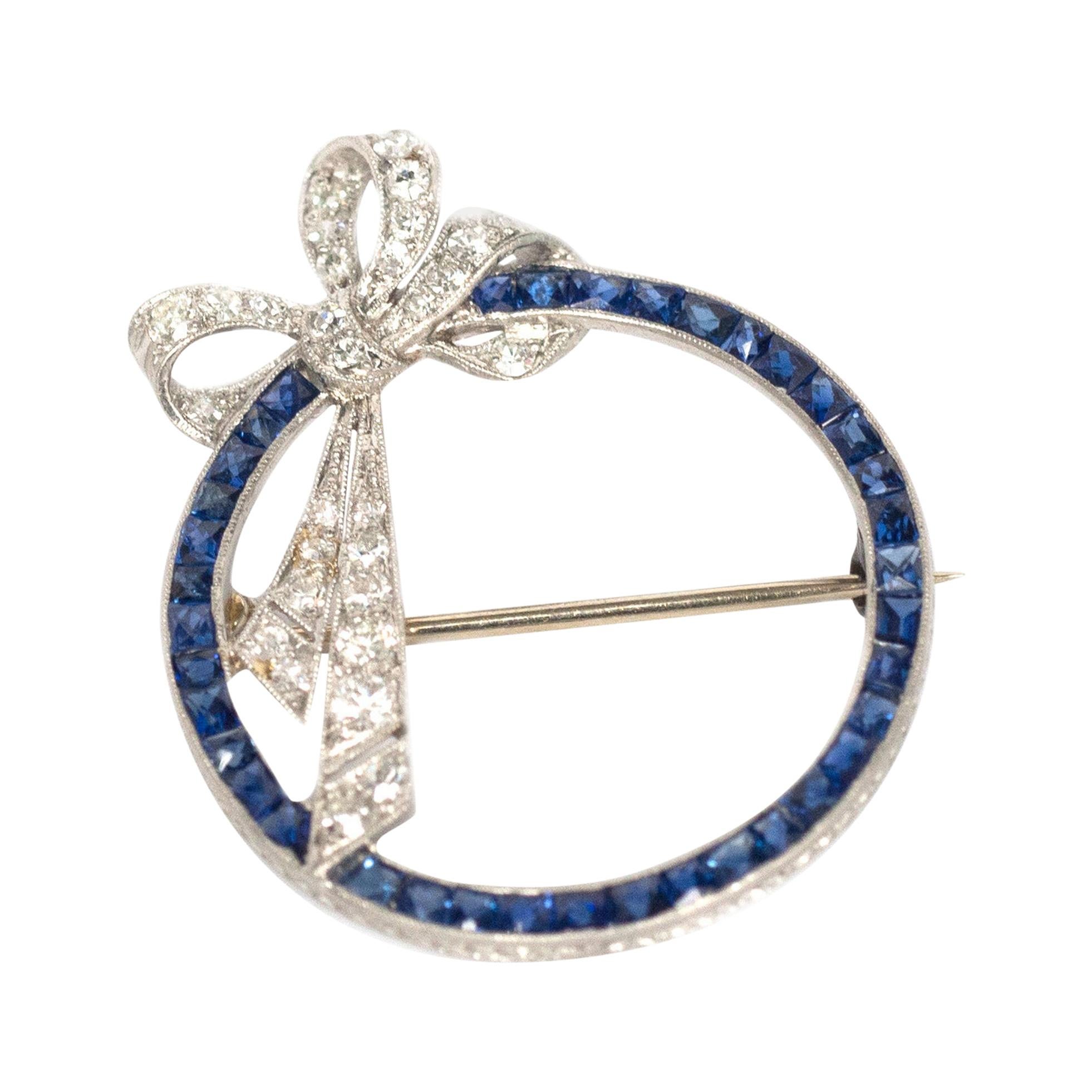 1.50 Carat Total Weight Sapphire Platinum Brooch