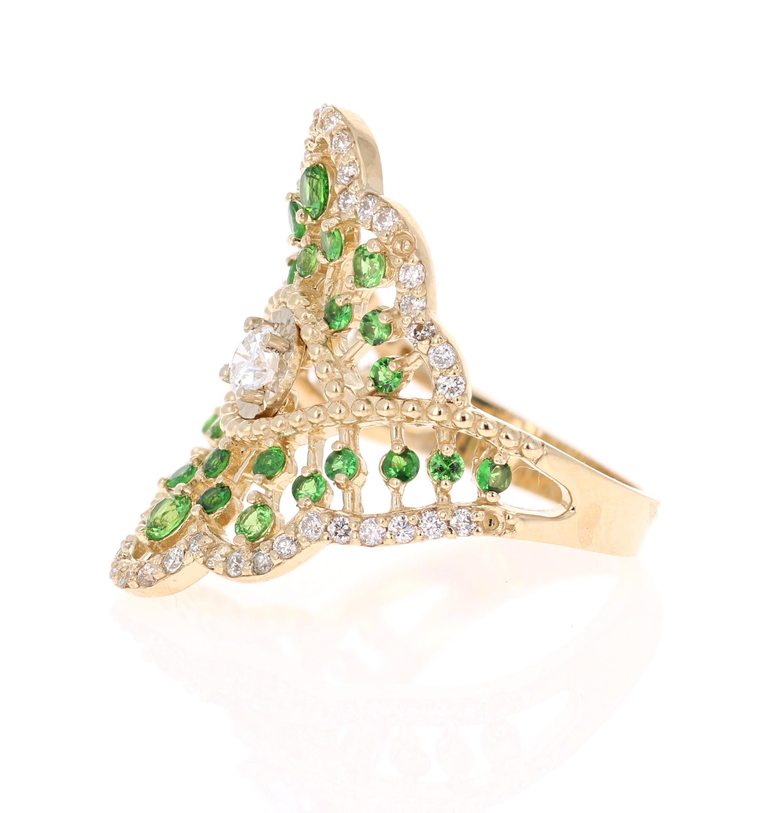 1,50 Karat Tsavorit Diamant Gelbgold Cocktail Ring (Moderne) im Angebot