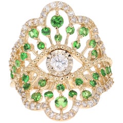 1,50 Karat Tsavorit Diamant Gelbgold Cocktail Ring