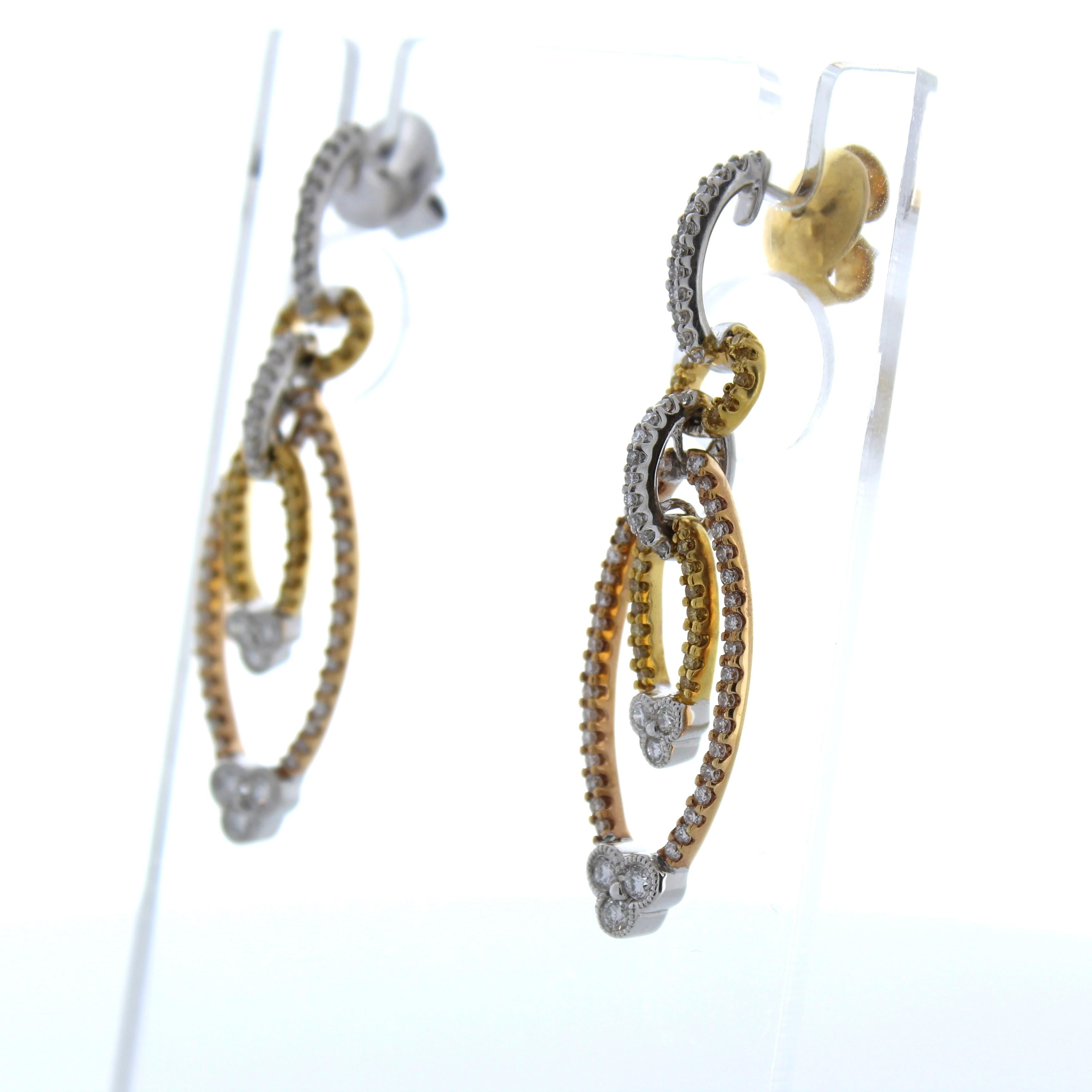 1.50 Carat Weight Fashion Earrings In 18K White Gold/Yellow Gold In New Condition For Sale In Chicago, IL