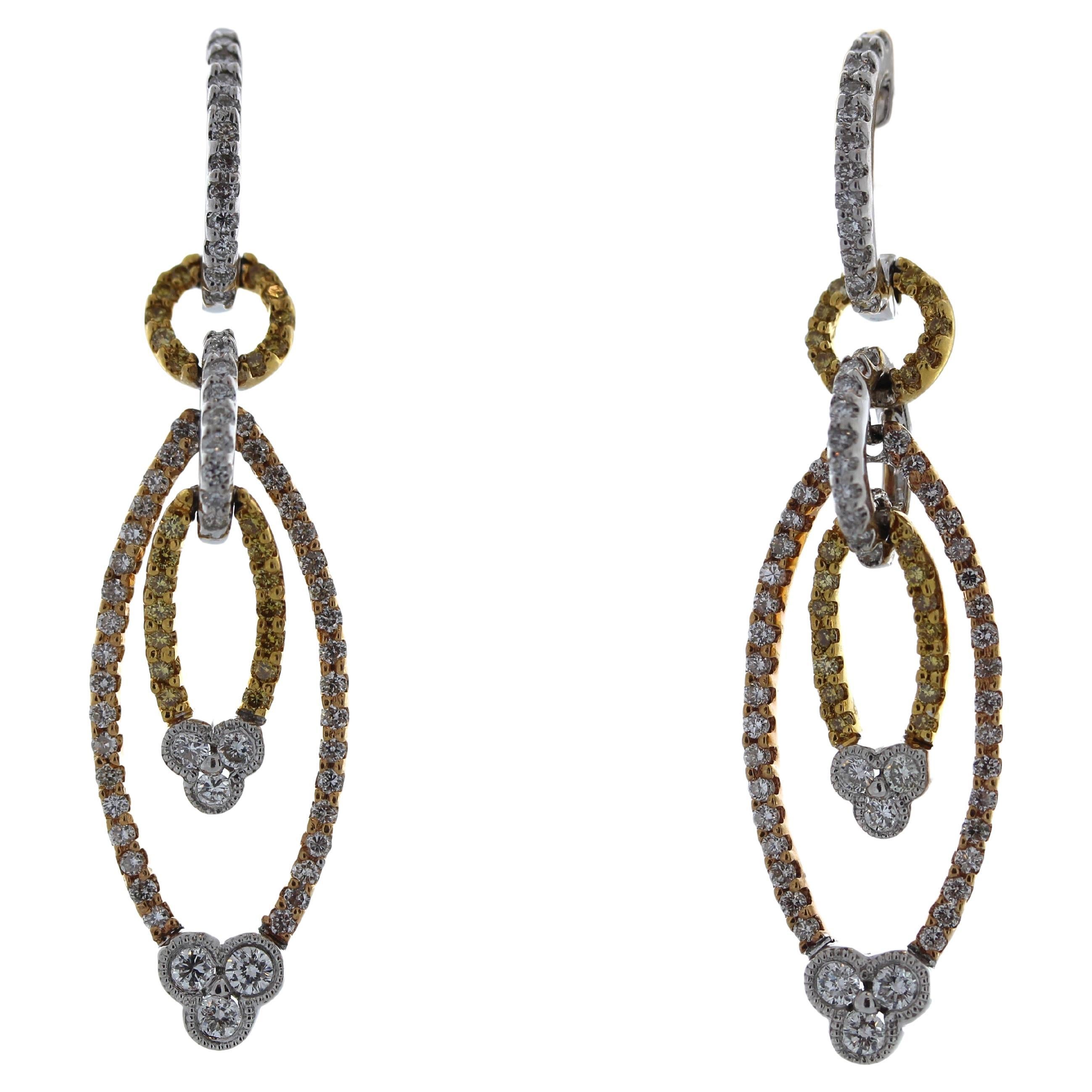 1.50 Carat Weight Fashion Earrings In 18K White Gold/Yellow Gold For Sale