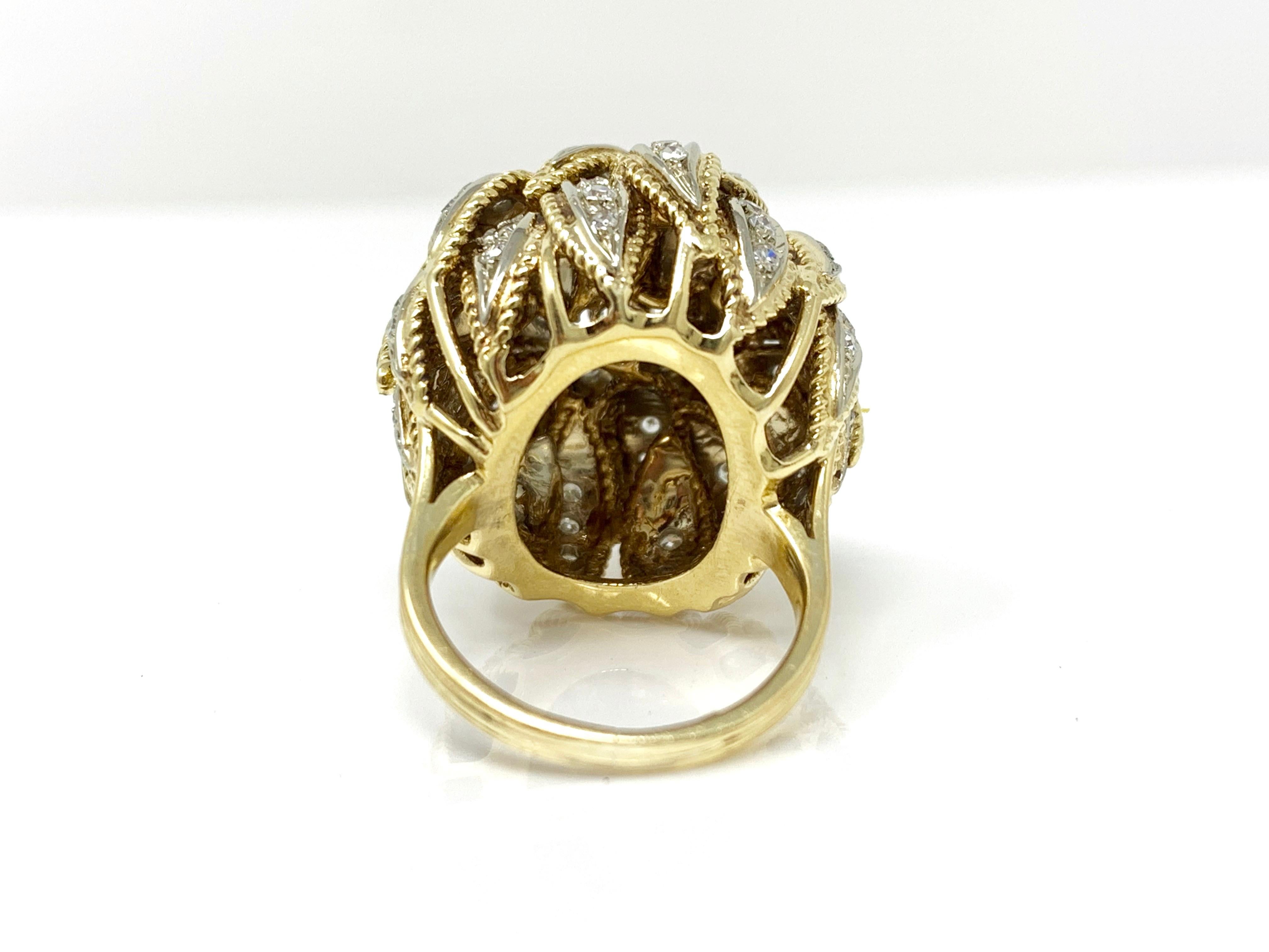1.50 Carat White Round Brilliant Diamond Flower Ring in 18 Karat Gold For Sale 8