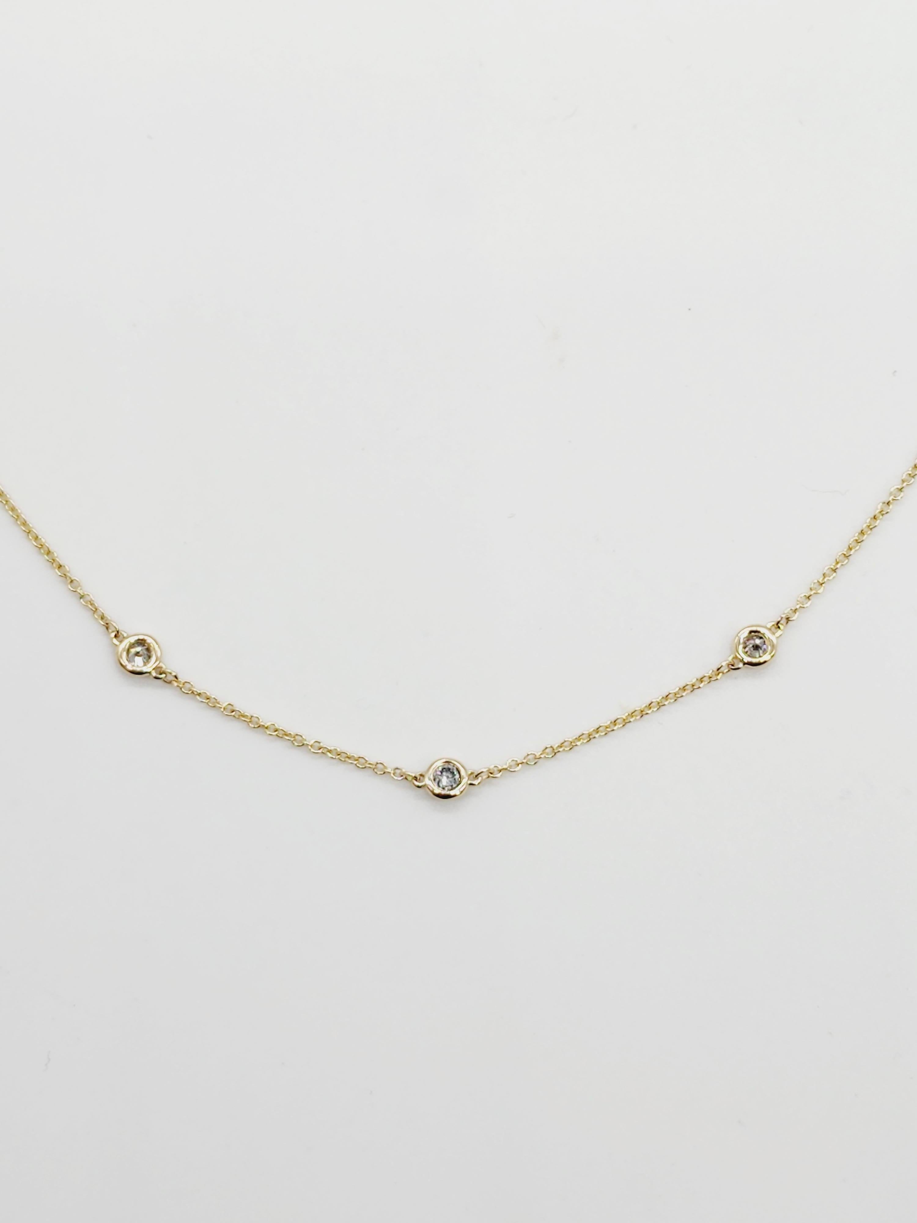 Women's 1.50 Carats 19 Stations Diamond by the Yard Necklace 14 Karat Yellow Gold For Sale