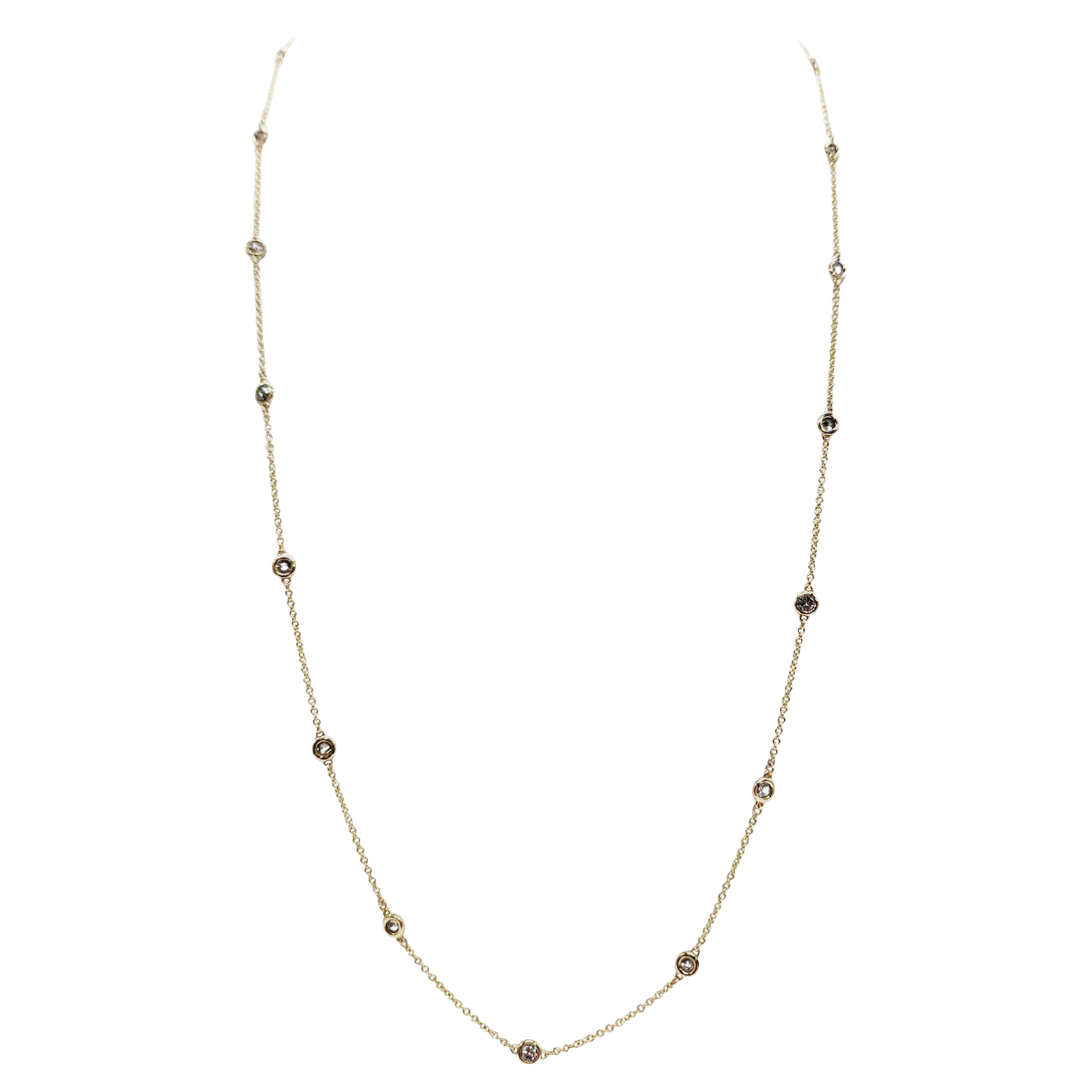 1,50 Karat 19 Stationen Diamant by the Yard Halskette 14 Karat Gelbgold