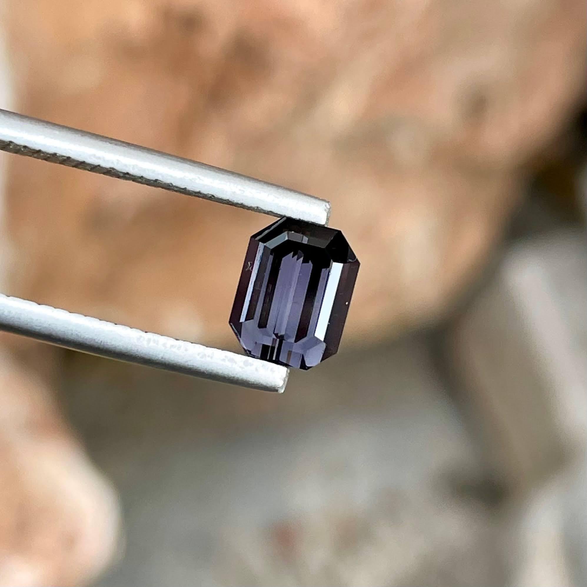 Weight 1.50 carats 
Dimensions 7.15x5.6x3.96 mm
Treatment none 
Clarity VVS
Origin Burma 
Shape octagon 
Cut emerald 




The 1.50 carats Deep Gray Burmese Spinel Stone is a captivating natural gemstone renowned for its elegant beauty and inherent