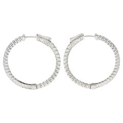 1.50 Carats Diamond 14 Karat White Gold Inside Out Hoop Earrings
